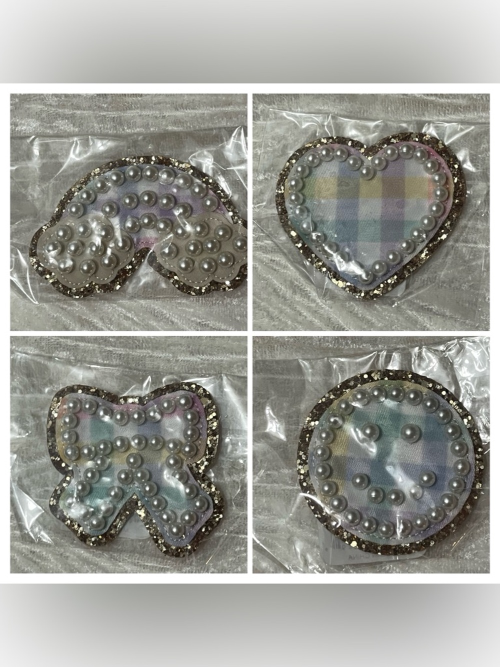 NWT Stoney Clover Lane Gingham Pearl Patches- bow, smiley face, rainbow, heart
